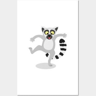 Cute ring tail lemur dancing cartoon illustration Posters and Art
